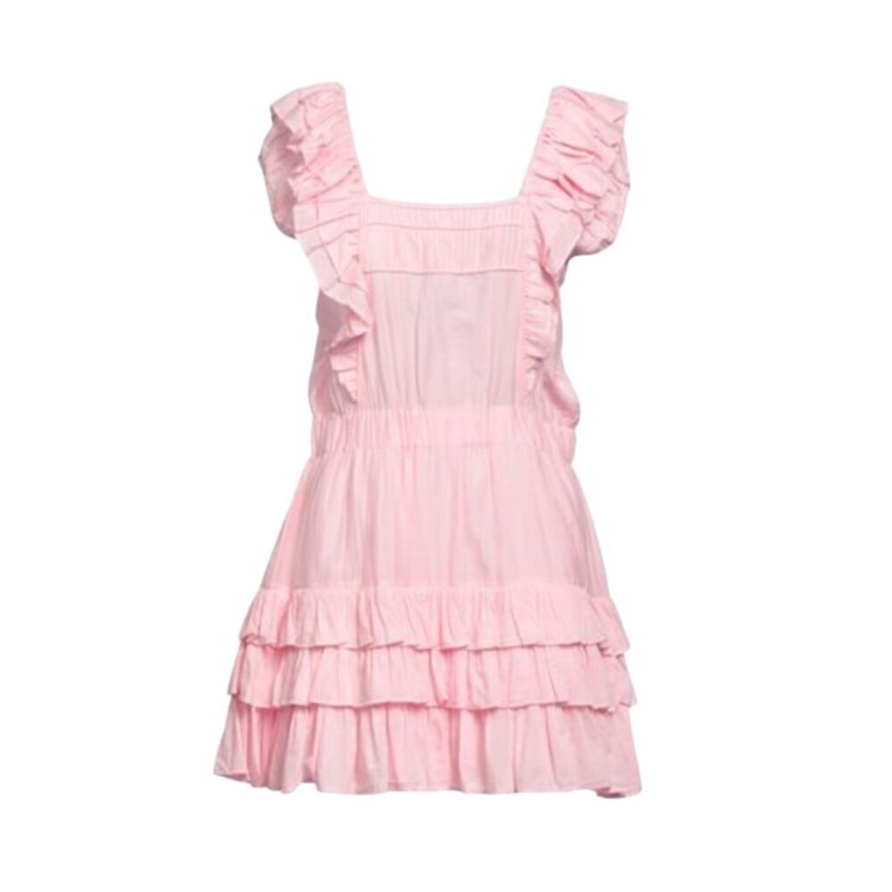 LoveShackFancy Ivoire Mini Dress Womens XS Pink Ruffle Cotton Silk Square Neck